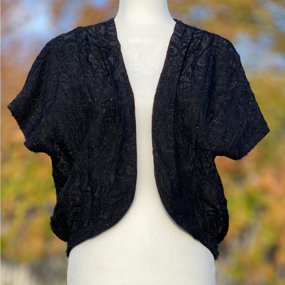 Love 21 Black and Shimmery Cropped Bolero Jacket ~ Women’s Size S/P